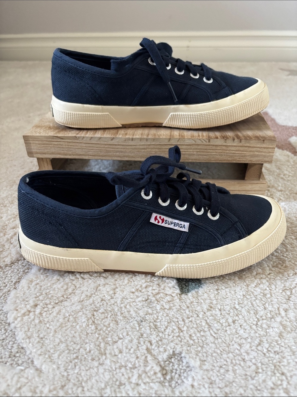 Superga 2750 Cotu Classic Navy Canvas Low-Top Sneakers with Off-White Sole